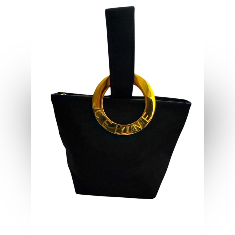 Chic Celine Black and Gold Clutch with Statement Ring
